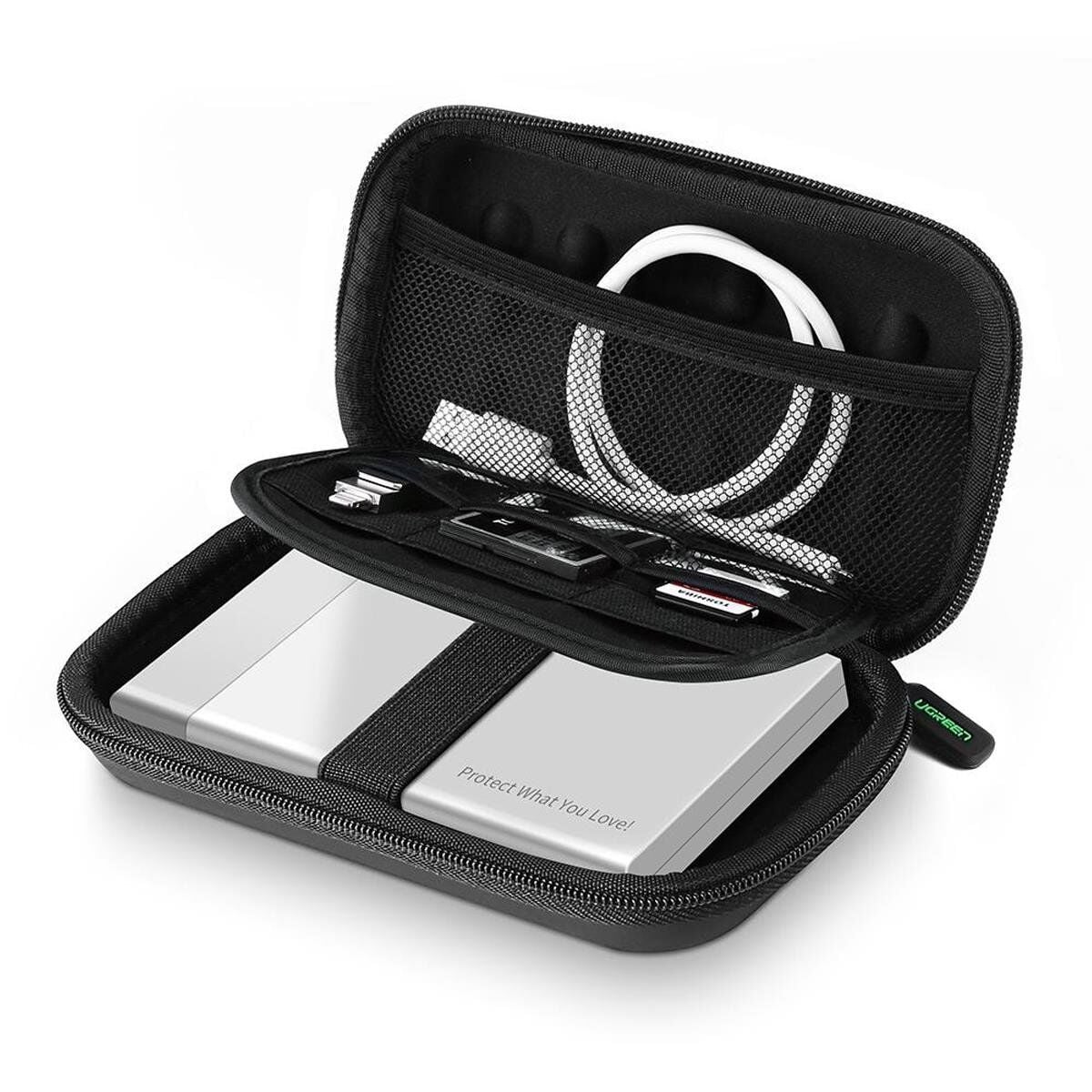 UGREEN 40707 LP128 Çift Katmanlı Çepeçevre Koruma Darbe ve Suya Dayanıklılık 2.5¨ Harici Harddisk Küçük Sabit Disk Saklama Çantası Siyah (S)