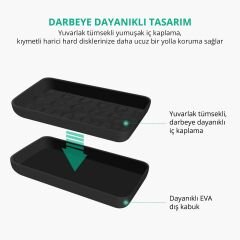 UGREEN 40707 LP128 Çift Katmanlı Koruma Darbe ve Suya Dayanıklılık 2.5¨ Harici Harddisk Küçük Sabit Disk Saklama Çantası Siyah (S)