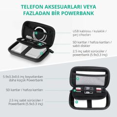 UGREEN 40707 LP128 Çift Katmanlı Koruma Darbe ve Suya Dayanıklılık 2.5¨ Harici Harddisk Küçük Sabit Disk Saklama Çantası Siyah (S)