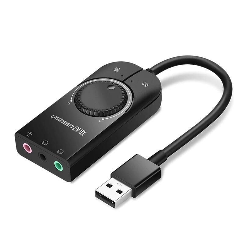 UGREEN 40964 CM129 Harici USB Ses Kartı Kablolu 15cm Kumanda Paneli OTG Desteği Geniş Uyumluluk