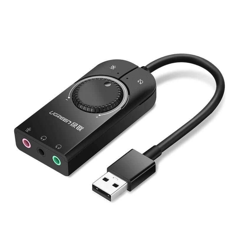 UGREEN 40964 CM129 Harici USB Ses Kartı Kablolu 15cm Kumanda Paneli OTG Desteği Geniş Uyumluluk