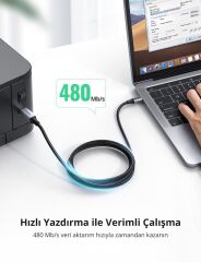UGREEN 80802 US369 USB-A to USB-B 2.0 Örgülü Yazıcı Kablosu 1.5metre
