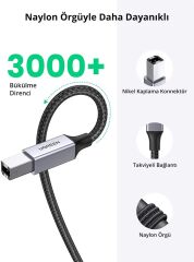UGREEN 80802 US369 USB-A to USB-B 2.0 Örgülü Yazıcı Kablosu 1.5metre