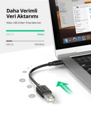 UGREEN 30701 USB-C to USB 3.0 OTG Dönüştürücü Adaptör 5GB/s Hızlı Veri Aktarımı 0.15metre Siyah