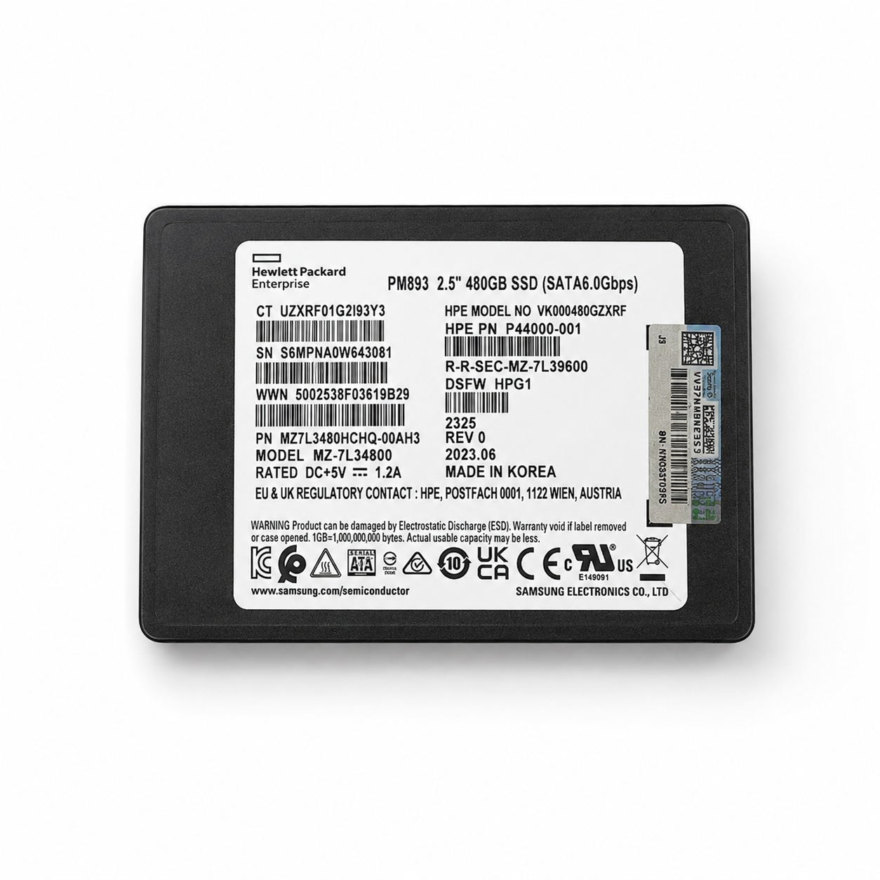 HPE PM883 480GB Sata 6Gbps 2.5'' Sunucu SSD MZ-7L34800 VK000480GZXRF MZ7L3480HCHQ-00AH3 P44000-001