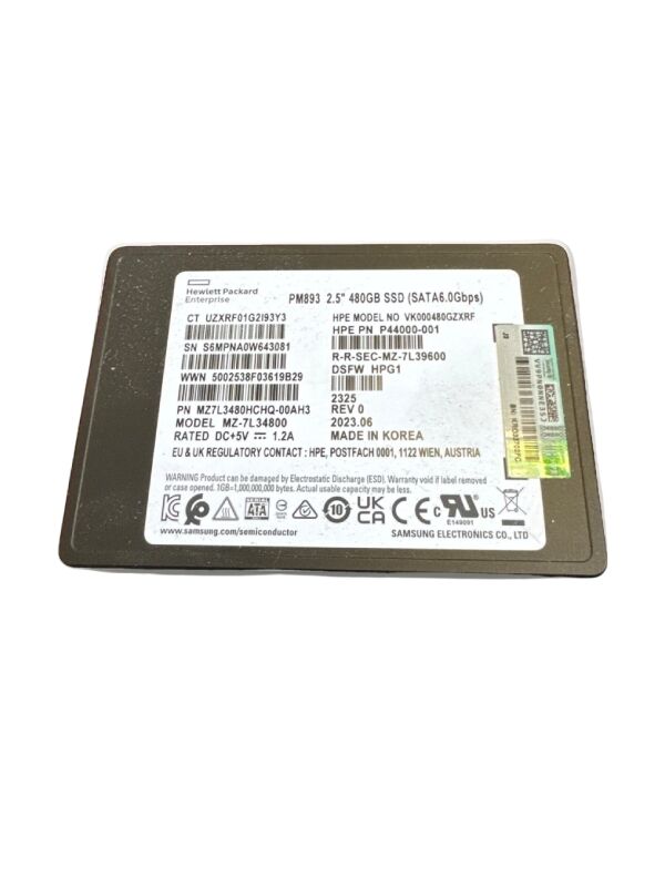 HPE PM883 480GB Sata 6Gbps 2.5'' Sunucu SSD MZ-7L34800 VK000480GZXRF MZ7L3480HCHQ-00AH3 P44000-001