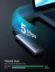 UGREEN 10903 CM400 USB-C 3.1 M.2 Sata NGFF SSD UASP Desteği 5GB/s Type-C Gen1 B-Key M+B Key Taşınabilir Sabit Disk Muhafazası