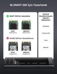 UGREEN 10903 CM400 USB-C 3.1 M.2 Sata NGFF SSD UASP Desteği 5GB/s Type-C Gen1 B-Key M+B Key Taşınabilir Sabit Disk Muhafazası - 2
