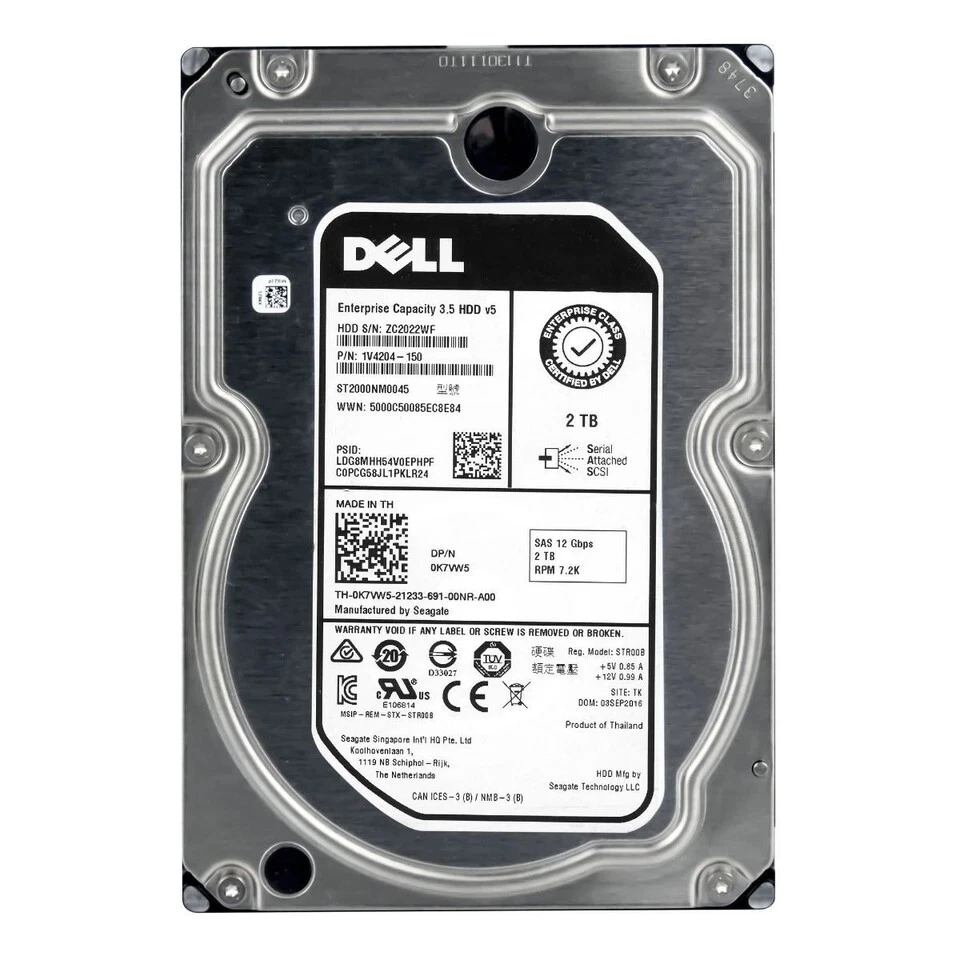 DELL EMC Exos 7E8 2TB 7.2K 12G SAS 3.5'' Server Sunucu Harddisk ST2000NM0045 1V4204-15 0K7VW5
