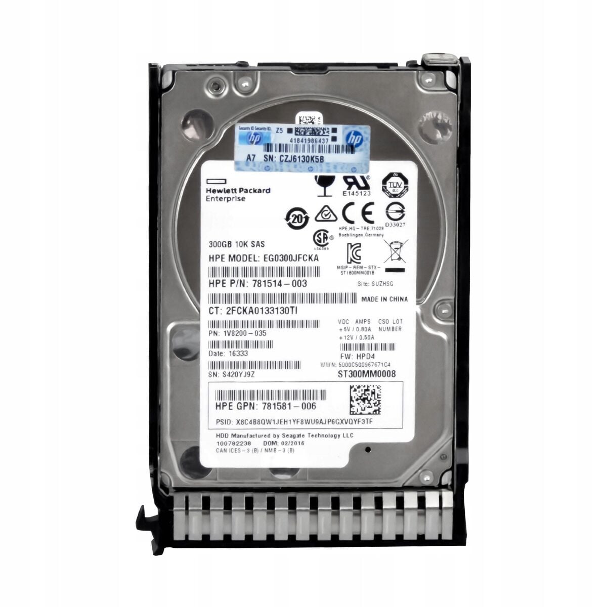 HPE 300GB 10K 12G SAS 2.5'' Server Sunucu Harddisk EG0300JFCKA ST300MM0008 781514-003 781581-006 1V8200-035