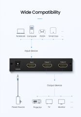 UGREEN 40201 2 Port 1 Giriş 2 Çıkış Bağlantı Noktalı HDMI Yönlendirici Switch