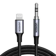 UGREEN 70509 US315 MFi Sertifikalı Lightning to 3.5mm Aux Stereo Ses Kablosu Örgülü 1 Metre