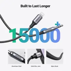 UGREEN 70509 US315 MFi Sertifikalı Lightning to 3.5mm Aux Stereo Ses Kablosu Örgülü 1 Metre
