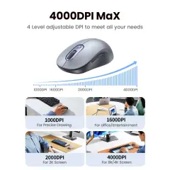 UGREEN 35900 M556 4000dpi 2.4GHz Sessiz Kablosuz Mouse Gri
