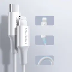 UGREEN 60746 US171 MFi Sertifikalı 36W 3A PD USB-C to Lightning Hızlı Şarj Kablosu Beyaz 0.25cm