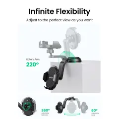 UGREEN 15061 LP405 Şelale Şeklinde Vantuzlu Araç Telefon Tutucu Siyah