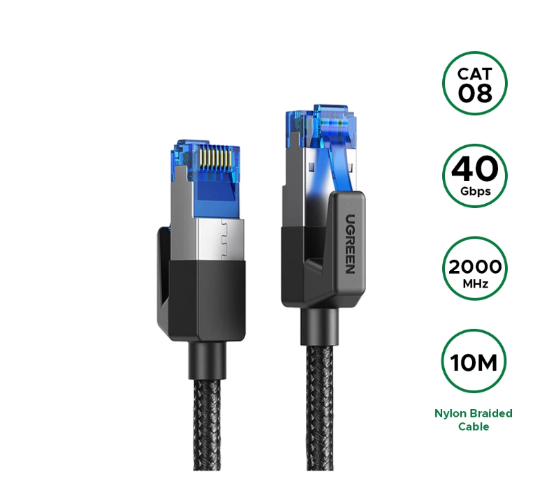 UGREEN 30795 NW153 CAT8 2000MHz Stabil Bant 40Gbps Yüksek Ağ Hızı Ethernet Kablosu Örgülü 10metre