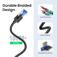 UGREEN 30795 NW153 CAT8 2000MHz Stabil Bant 40Gbps Yüksek Ağ Hızı Ethernet Kablosu Örgülü 10metre