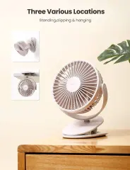 UGREEN 80907 LP308 Çok Fonksiyonlu Klipsli Şarj Edilebilir Ultra Sessiz Vantilatör Beyaz