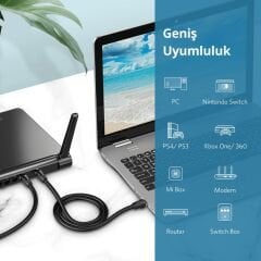 UGREEN 70616 NW121 CAT8 2000MHz Bant 25GB/s Daha Yüksek Ağ Hızı Ethernet Kablosu Siyah 10metre