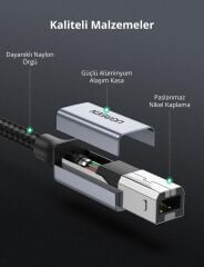 UGREEN 80804 USB-A to USB-B 2.0 Örgülü Yazıcı Kablosu 3metre