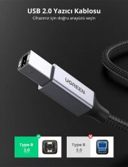 UGREEN 80804 USB-A to USB-B 2.0 Örgülü Yazıcı Kablosu 3metre - 2