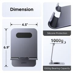 UGREEN 45860 LP894 4.7-13 inc Alüminyum Alaşımlı 360 Derece Döndürülebilir Masaüstü Telefon ve Tablet Tutucu