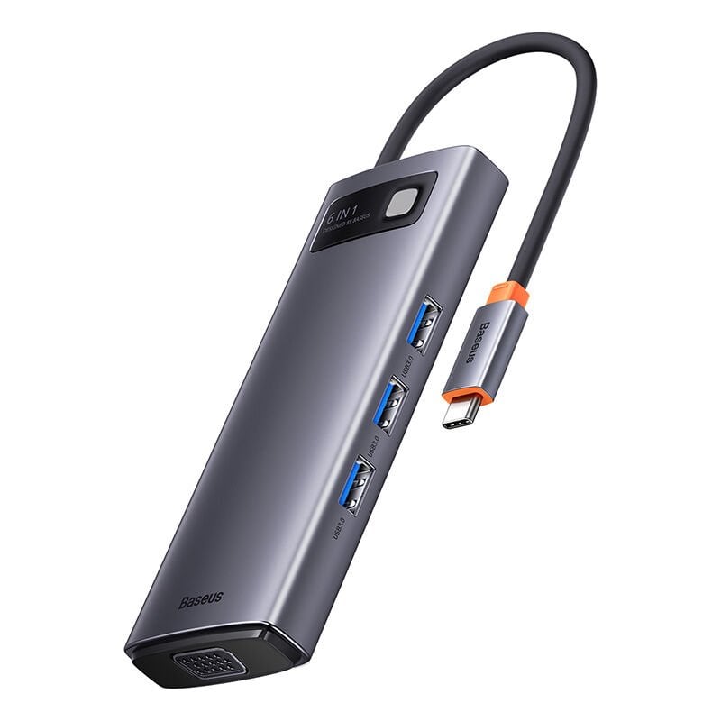 BASEUS StarJoy USB-C to 6 in 1 HDMI VGA 3xUSB 3.0 100W Çok Fonksiyonlu Hub Bağlantı İstasyonu