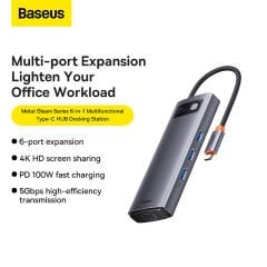 BASEUS StarJoy USB-C to 6 in 1 HDMI VGA 3xUSB 3.0 100W Çok Fonksiyonlu Hub Bağlantı İstasyonu