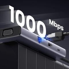 UGREEN 15600 CM498 9 in 1 USB-C to 3xUSB-A Çoklayıcı 1x4K/30Hz HDMI 1x1080P/60Hz VGA 1xRJ45 Gigabit Ethernet 1xSD 1x TF Kart Okuyucu 1xUSB-C PD 100W Şarj Desteği Çok Fonksiyonlu Bağlantı İstasyonu