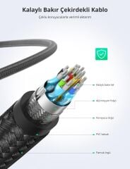 UGREEN 40412 HD118 4K/60Hz HDR/3D/ARC 18GB/s Yüksek Hızlı HDMI 2.0 Kablosu Örgülü 5metre