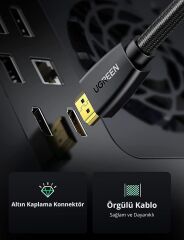 UGREEN 40412 HD118 HDMI Kablo 4K 18GB/s HDMI 2.0 Örgülü Görüntü ve Ses Aktarma Kablosu Siyah 5metre