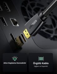 UGREEN 40412 HD118 4K/60Hz HDR/3D/ARC 18GB/s Yüksek Hızlı HDMI 2.0 Kablosu Örgülü 5metre