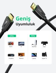 UGREEN 40412 HD118 HDMI Kablo 4K 18GB/s HDMI 2.0 Örgülü Görüntü ve Ses Aktarma Kablosu Siyah 5metre