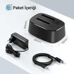 UGREEN 50742 USB Type-C 3.1 Gen2 2.5'' HDD SSD Dual Dock Station Alüminyum Harici Disk Kutusu