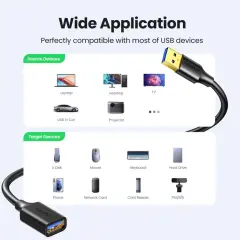 UGREEN 90722 US129 USB-A Erkek to USB-A Dişi 5Gbps Veri Aktarım USB 3.0 Uzatma Kablosu Siyah 5Metre - 2