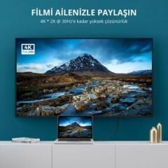 UGREEN 10203 DP101 3D 4K Görüntü Desteği DisplayPort to HDMI 2.0 Kablosu Siyah 3 Metre