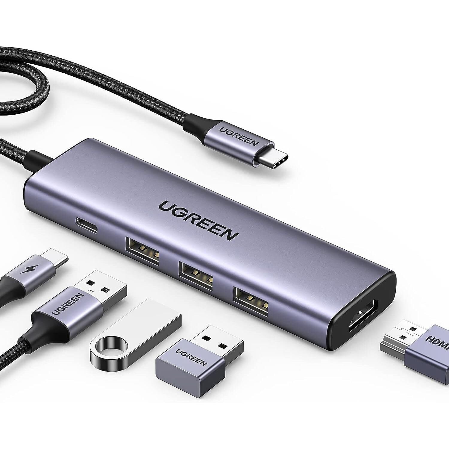 UGREEN 15596 CM511 5 in 1 USB-C Hub Çoklayıcı HDMI 4K 30Hz 3 Port USB 3.0 PD 100W Şarj Bağlantı İstasyonu