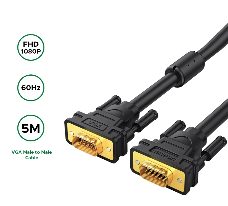 UGREEN 11632 VG101 1080P 60Hz VGA Erkek to VGA Erkek Kablo Siyah 5Metre