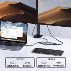 UGREEN 15601 CM498 10 in 1 Type-C to 3*USB 3.0 4K/30Hz HDMI VGA Gigabit Ethernet Aux SD TF Kart Okuyucu