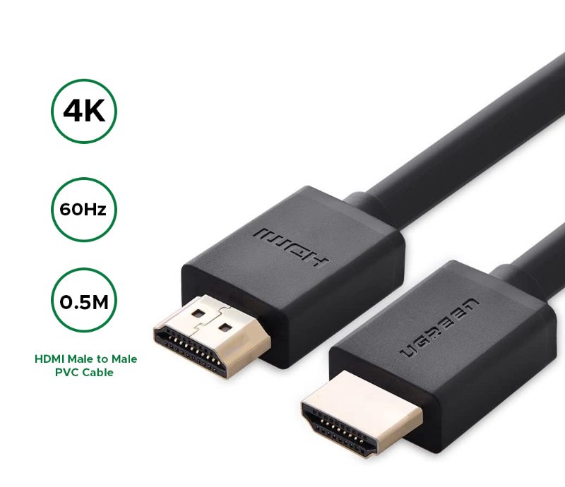 UGREEN 30115 HD104 3D UHD 4K HDR 18Gbps Yüksek Hızlı Ethernet ve HDMI 2.0 Kablosu Siyah 0.5metre