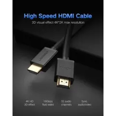 UGREEN 30115 HD104 3D UHD 4K HDR 18Gbps Yüksek Hızlı Ethernet ve HDMI 2.0 Kablosu Siyah 0.5metre