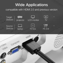 UGREEN 30115 HD104 3D UHD 4K HDR 18Gbps Yüksek Hızlı Ethernet ve HDMI 2.0 Kablosu Siyah 0.5metre