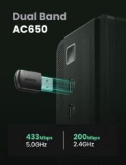 UGREEN 20204 CM448 AC650 2.4GHz 200Mbps ve 5GHz 433Mbps Dual Band USB WiFi Ağ Adaptörü - 2