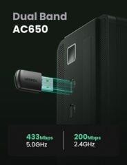 UGREEN 20204 CM448 AC650 2.4GHz 200Mbps ve 5GHz 433Mbps Dual Band USB WiFi Ağ Adaptörü - 2