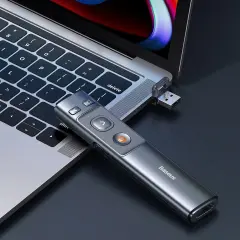 BASEUS Orange Dot USB-A ve USB-C Alıcılı Kırmızı Lazerli Kablosuz Sunum Kalemi Kumandası ACFYB-0G