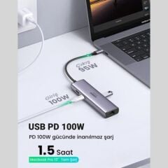 UGREEN 60515 CM512 7 in 1 Type-C to PD 100w HDMI RJ45 USB SD Micro SD Dönüştürücü HUB