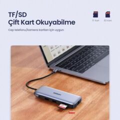 UGREEN 70301 CM274 9 in 1 Type-C to USB 3.0 HDMI VGA DisplayPort RJ45 TF SD PD Dönüştürücü Adaptör