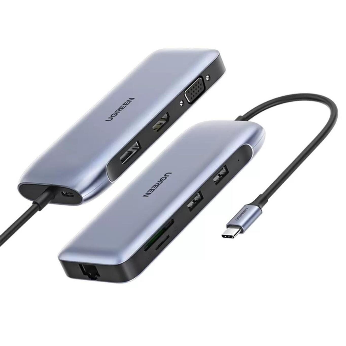 UGREEN 70301 CM274 9 in 1 Type-C to USB 3.0 HDMI VGA DisplayPort RJ45 TF SD PD Dönüştürücü Adaptör