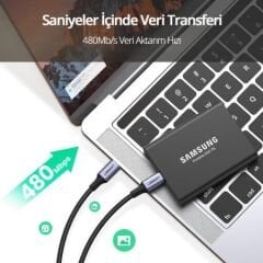 UGREEN 70427 100W PD USB-C to USB-C Süper Hızlı Şarj Kablosu 480Mbps Veri Senkronizasyonu 1metre